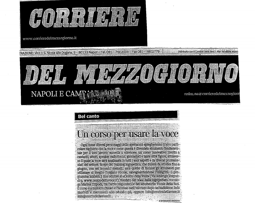 Un corso per usare la voce – Corriere del mezzogiorno (29 ottobre 2012)